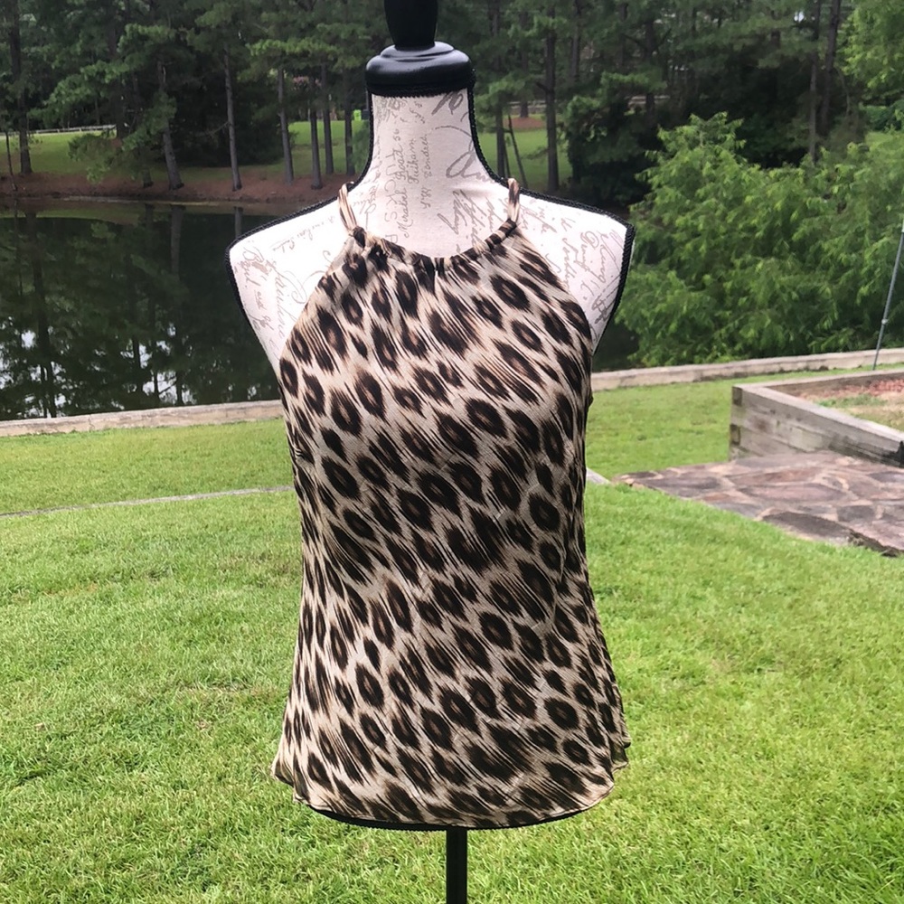 ANN TAYLOR ANIMAL PRINT SILK SLEEVELESS BLOUSE